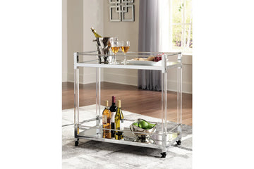 Carrito de bar Chaseton con acabado transparente y plateado