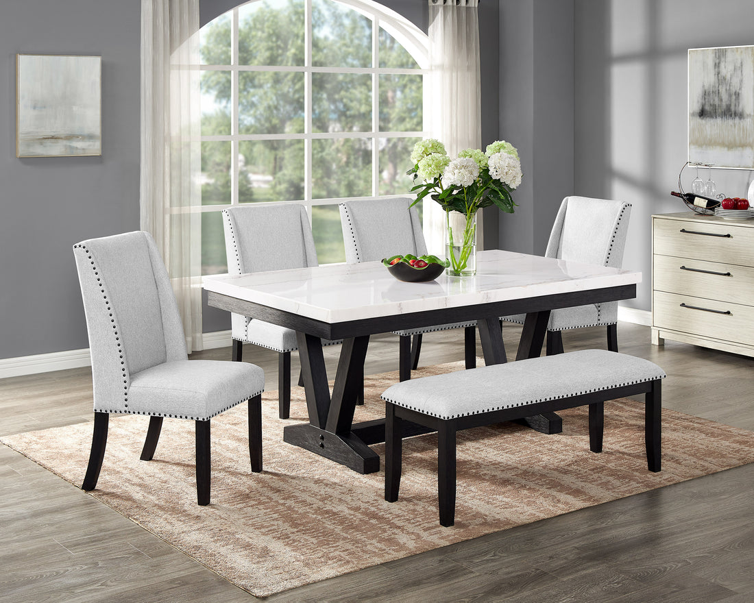 1319-6P-SB VANCE FAUX TBL/WING CHAIRS,BENCH