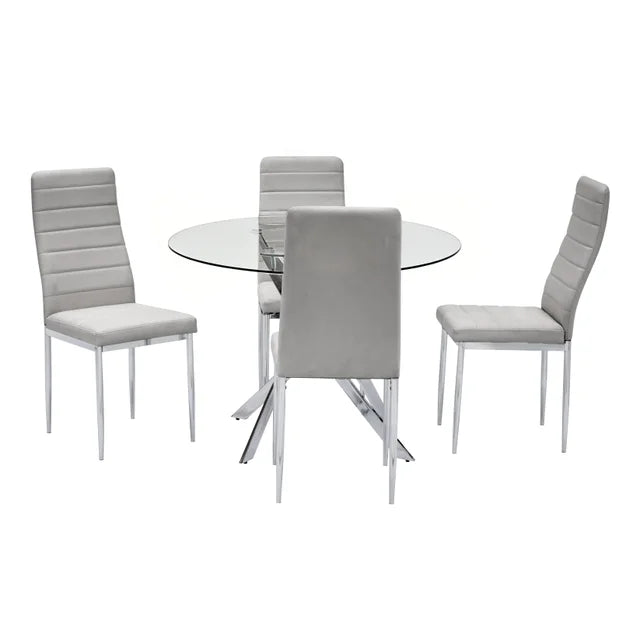D107 - Gray - Glass Table + 4 Chairs