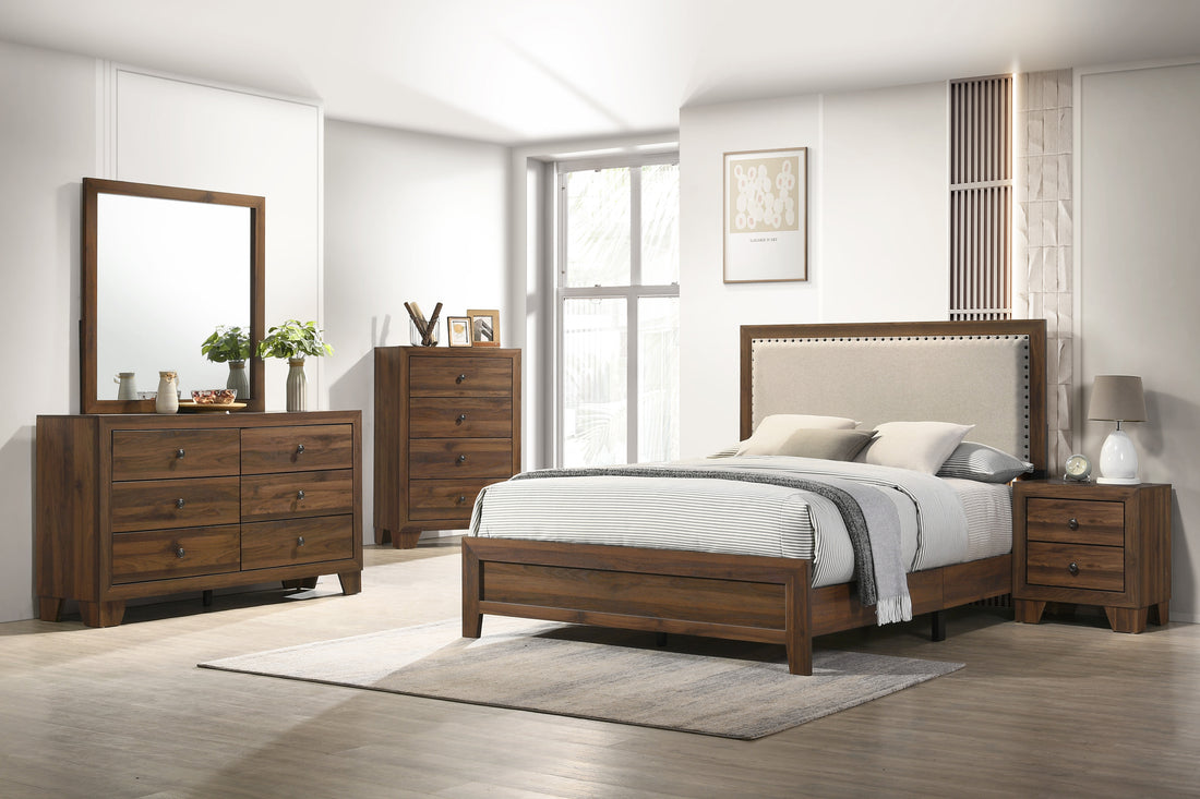 SETB9255 MILLIE UPHOLSTERED BED GROUP BROWN