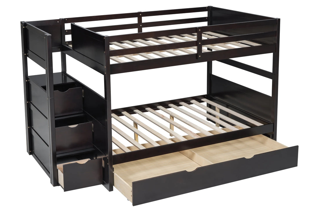 BB5 Full/Full Bunk Bed w/Twin Trundle + Staircase Storage