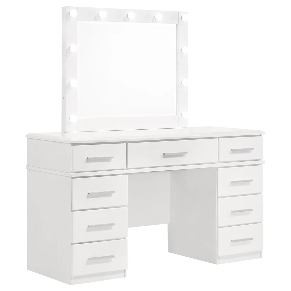 Tocador Felicity de 9 cajones con espejo iluminado, blanco brillante