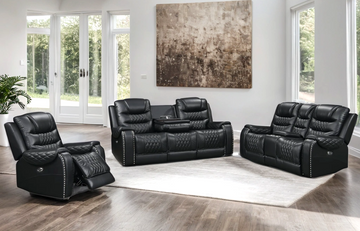 Harley Black Power Top Grain Leather Reclining Set