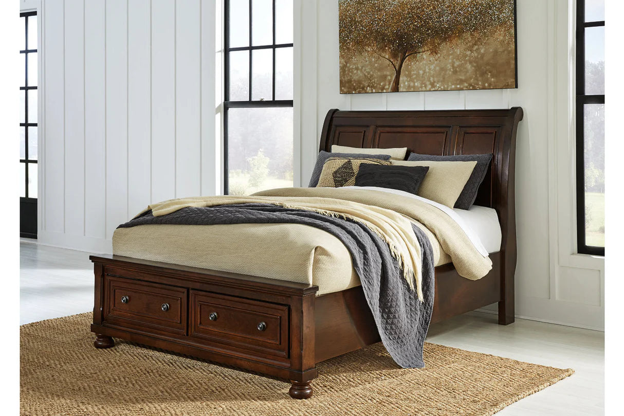 Cama estilo trineo Queen Porter Rustic Brown