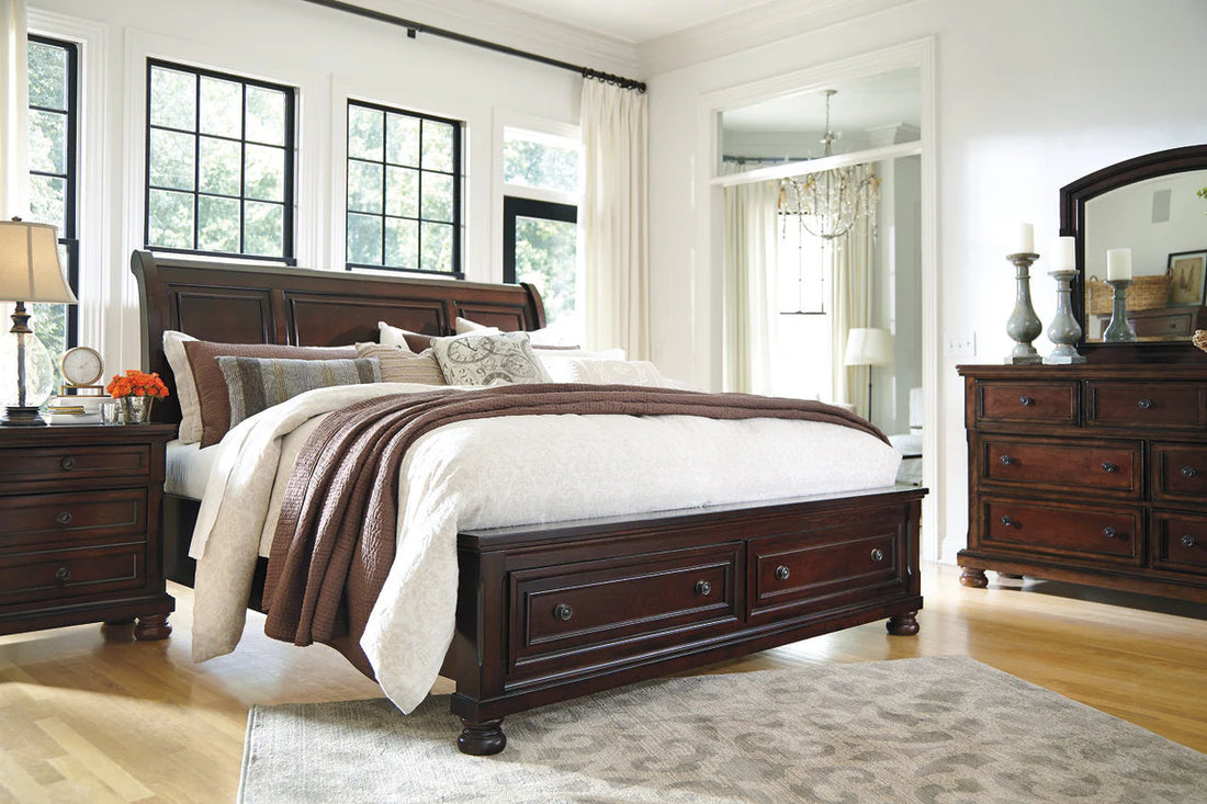 Cama estilo trineo Queen Porter Rustic Brown