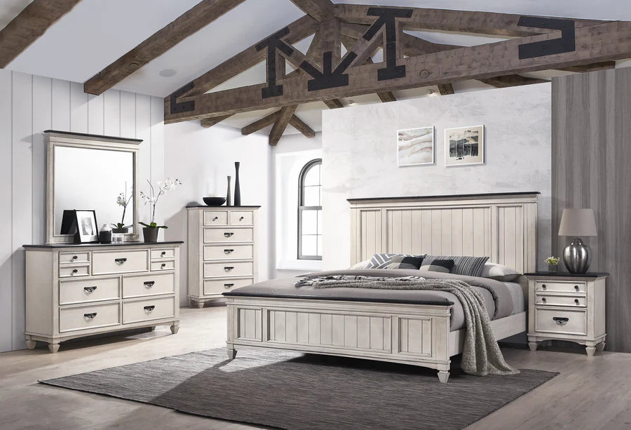 Sawyer Antique White/Brown Panel Bedroom Set