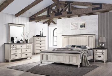 Sawyer Antique White/Brown Panel Bedroom Set