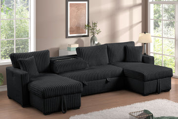 July Black Double Storage Chaise Sectional (w/ Pull Out Bed)